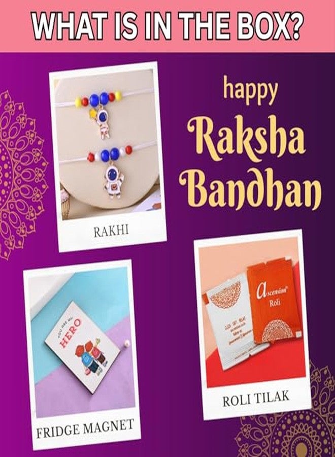 أسينشين مجموعة أسينشن المكونة من قطعتين من ألعاب رواد الفضاء الكرتونية الناعمة، راخي للأطفال، هدية مثالية للأخ أو الأخت، راكشا سوترا للبنات والأولاد مع مغناطيس ثلاجة "أنت بطلي" ورول تيلك - Image 3